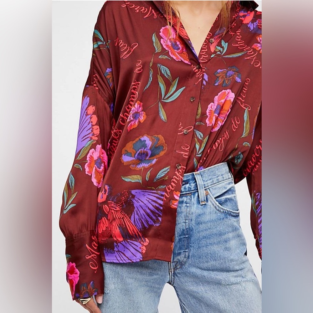 Free People Silky Night super oversized M tunic shirt vacation beach L XL